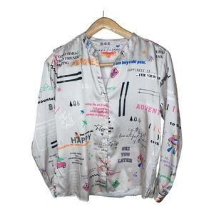 Vilagallo Apres Ski Print Top Size 44 US Size Large Roll Tab Sleeves Unique